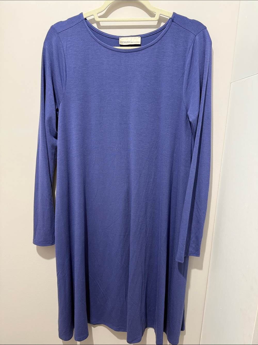 Zenana Outfitters Comfort Long Sleeve Swing Dress - Blue